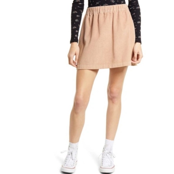 NEW BP Cotton Corduroy Elastic Waist Pull On Mini Skirt In Tan Nougat Size M - Picture 1 of 4